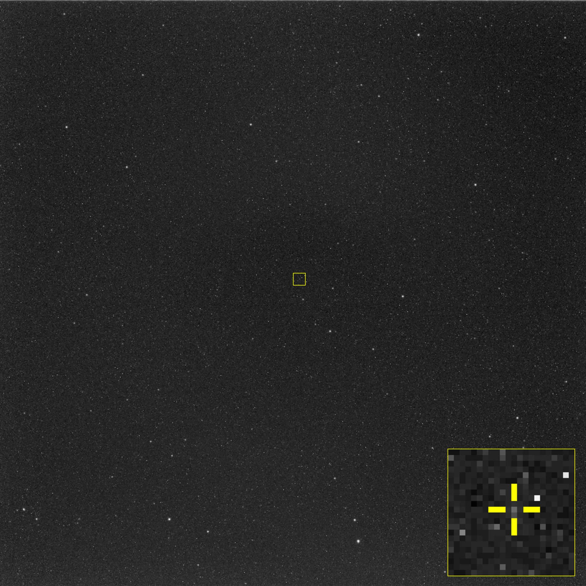 Prvý pohľad sondy Hera na Didymos; dvojica asteroidov je zatiaľ nerozlíšený svetlý bod.