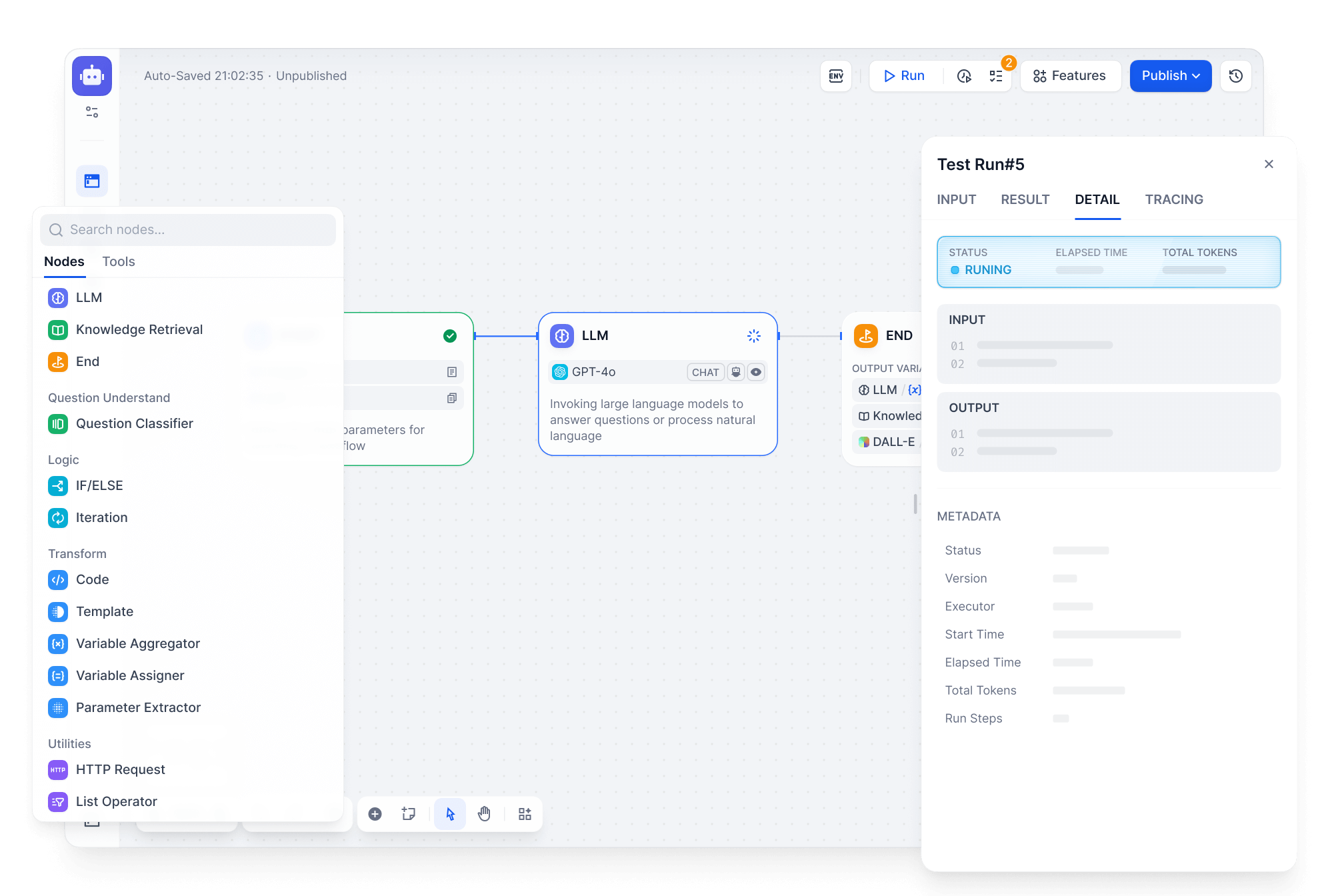 Pôvodná snímka editora workflowov Dify.