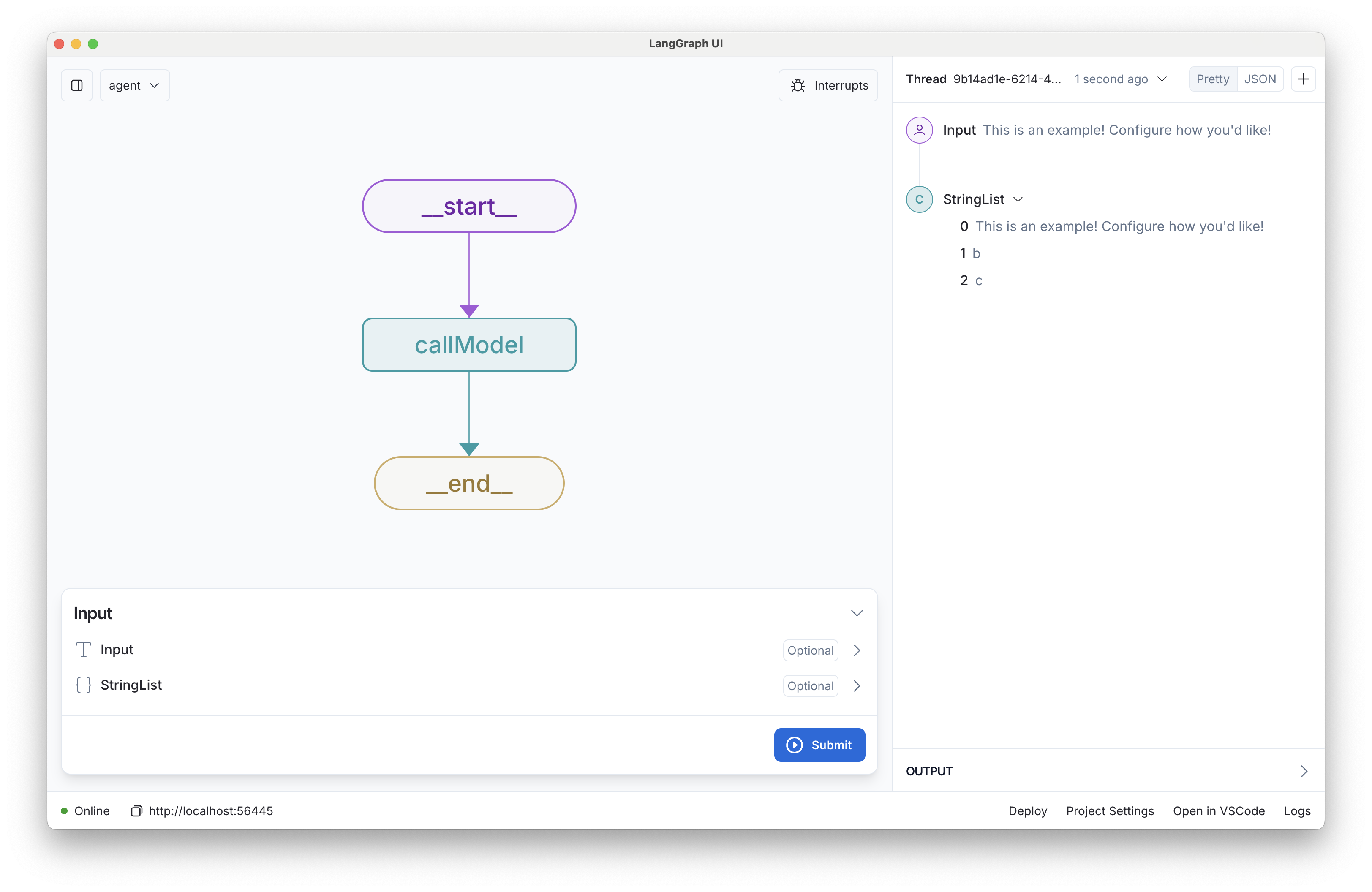 Pôvodná snímka grafového workflowu v LangGraph Studio.