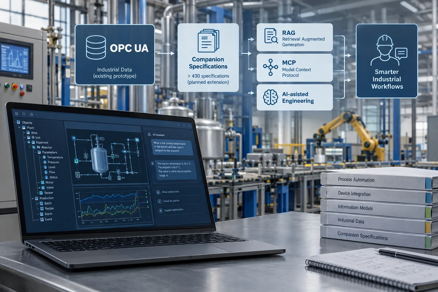 AI ilustrácia: OPC Foundation oznámila rozšírenie OPC UA Companion Specifications pre RAG a MCP v priemyselnej AI