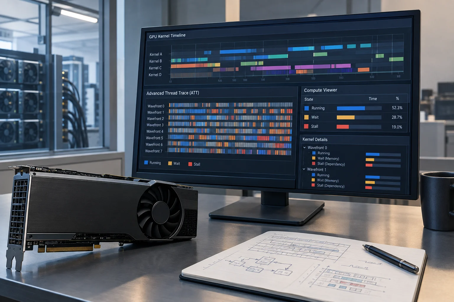 AI ilustrácia: AMD v blogu ROCm vysvetľuje Advanced Thread Trace v rocprofv3 pre profilovanie GPU kernelov
